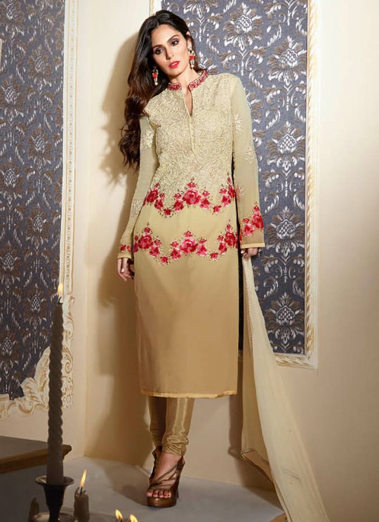 Beige Georgette Embroidered Churidar Suit 2345 Series 2347 By Bela Fashion