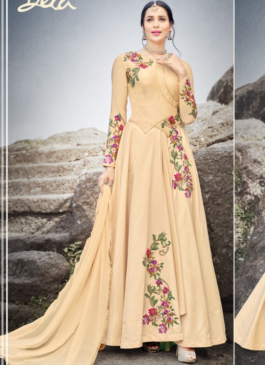 Beige Silk Embroidered Gown Style Anarkali MEHZABEEN VOL-2 2496 By Bela Fashion