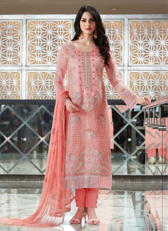 Pink Organza Embroidered Straight Suits MONARK 405 By Bela Fashion