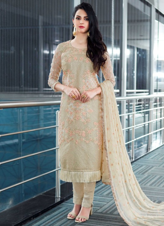 Beige Organza Embroidered Straight Suits MONARK 407 By Bela Fashion