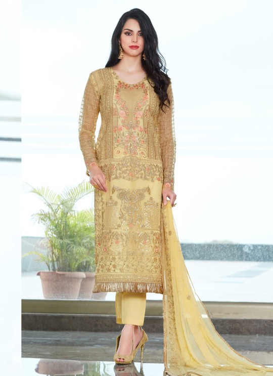 Gold Organza Embroidered Straight Suits MONARK 408 By Bela Fashion