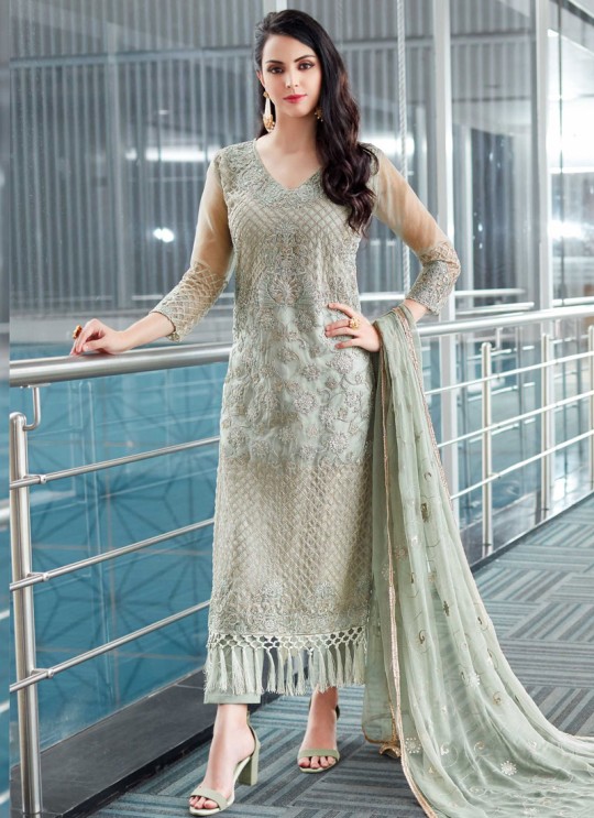 Grey Organza Embroidered Straight Suits MONARK 411 By Bela Fashion