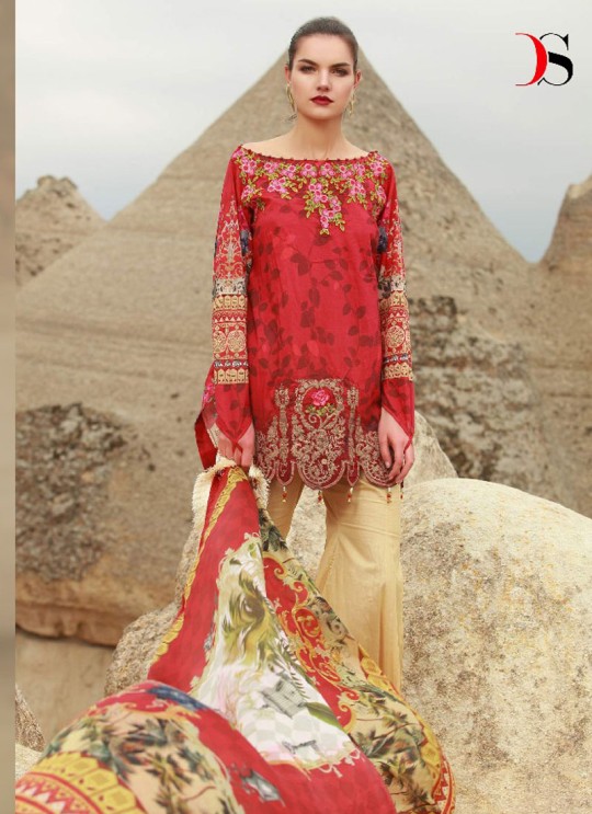 Red Cotton Pakistani Salwar Kameez MUSLIN-2 100201 By Deepsy