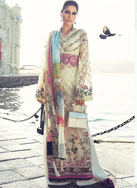 Cream Geoegette Pakistani Salwar Kameez FIYASTA 100706 By Deepsy Cream Geoegette Pakistani Salwar Kameez FIYASTA 100706 By Deepsy