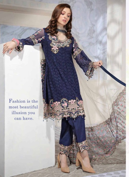 Blue Geoegette Pakistani Salwar Kameez GULBANO-2 100904 By Deepsy