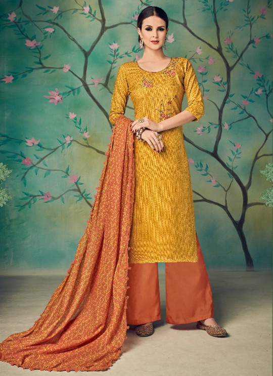 Yellow Cotton Straight Cut Suit BAGHBAN 15002 By Deepsy