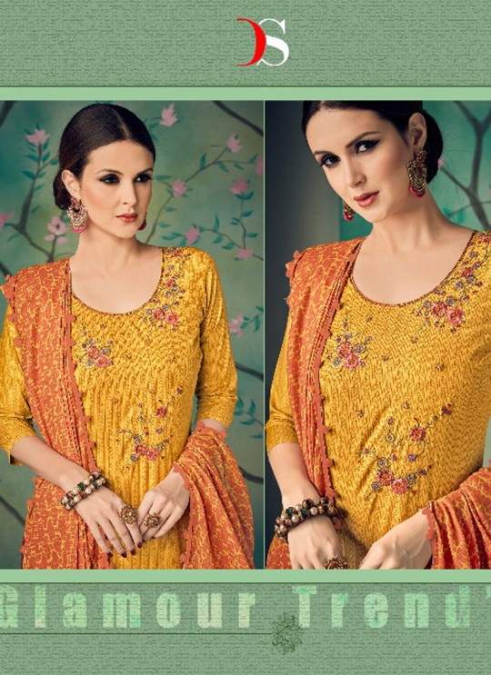 Yellow Cotton Straight Cut Suit BAGHBAN 15002 By Deepsy