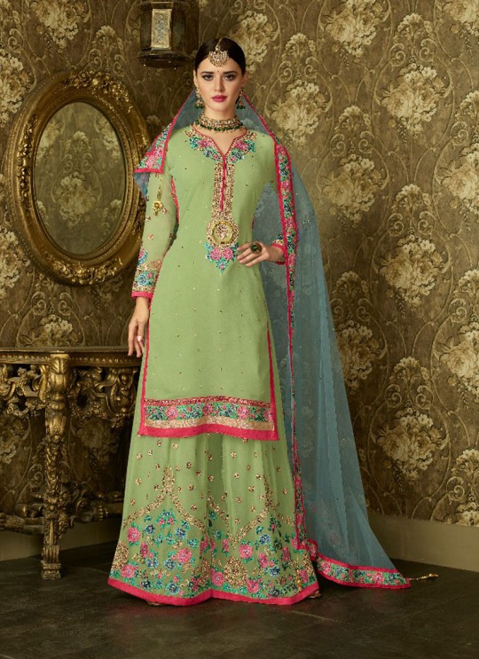 Green Geoegette Pakistani Palazzo Suit DULHAN 2 BRIDEL COLLECTION 2001 By Deepsy Green Geoegette Pakistani Palazzo Suit DULHAN 2 BRIDEL COLLECTION 2001 By Deepsy