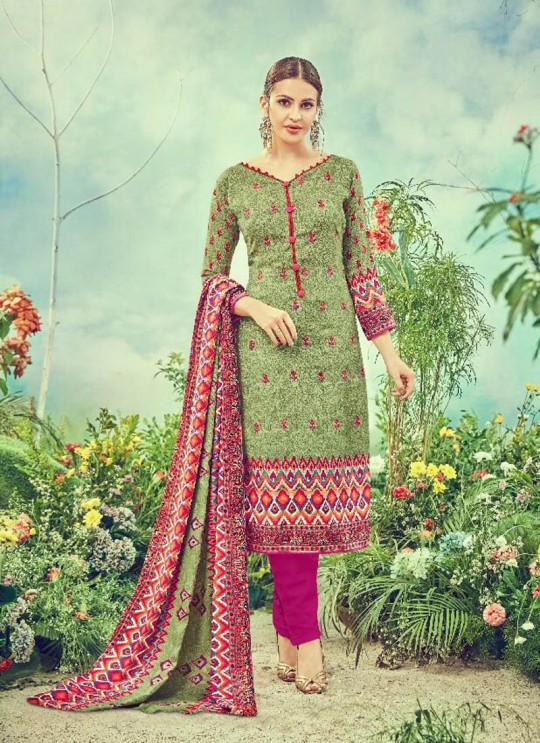Green Cotton Satin Straight Cut Suit DEEPSY FLORENCE Vol-3 83001 By Deepsy