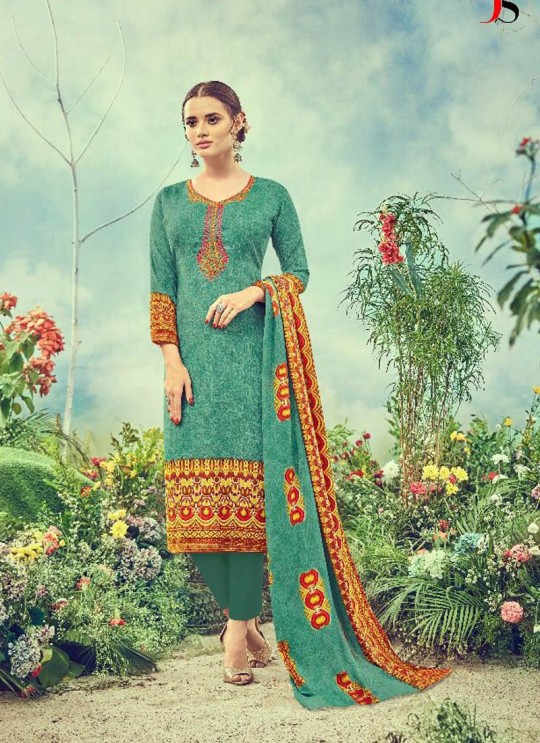 Green Cotton Satin Straight Cut Suit DEEPSY FLORENCE Vol-3 83002 By Deepsy