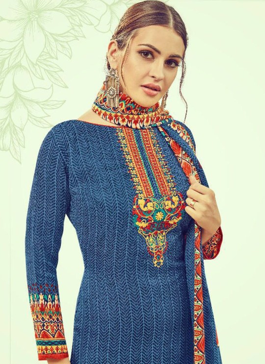 Blue Cotton Satin Straight Cut Suit DEEPSY FLORENCE Vol-3 83006 By Deepsy Blue Cotton Satin Straight Cut Suit DEEPSY FLORENCE Vol-3 83006 By Deepsy