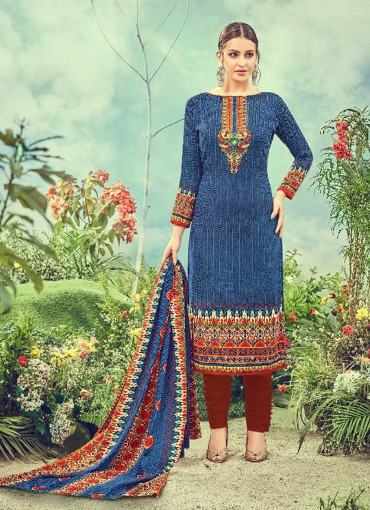 Blue Cotton Satin Straight Cut Suit DEEPSY FLORENCE Vol-3 83006 By Deepsy Blue Cotton Satin Straight Cut Suit DEEPSY FLORENCE Vol-3 83006 By Deepsy