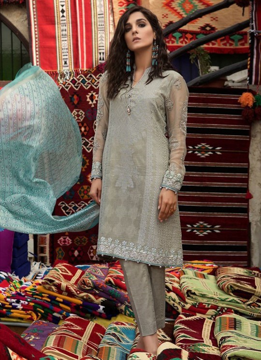 Grey Cotton Pakistani Salwar Kameez MARIA B-3 98005 By Deepsy