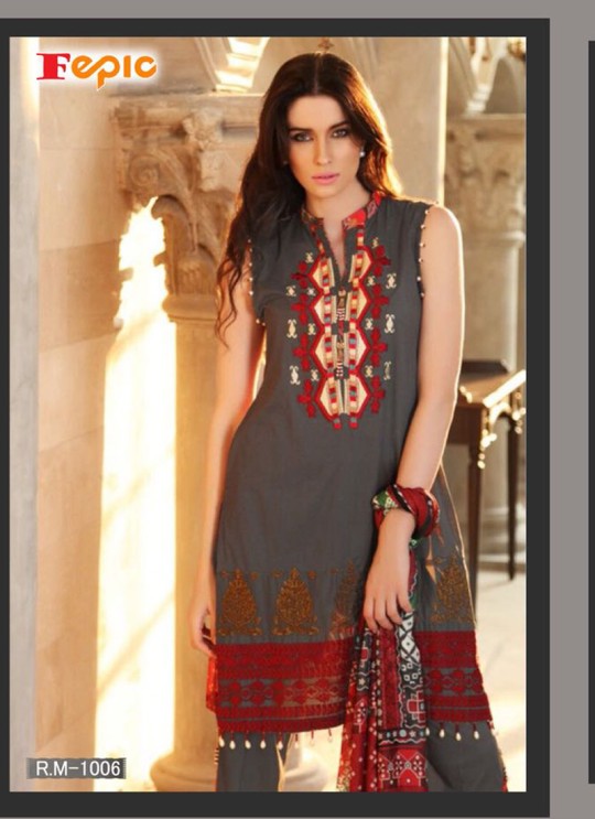 Grey Cambric Cotton Embroidered Pakistani Salwar Suit ROSEMEEN RIMZIM BY FEPIC 1001 TO 1007 SERIES Fepic 1006