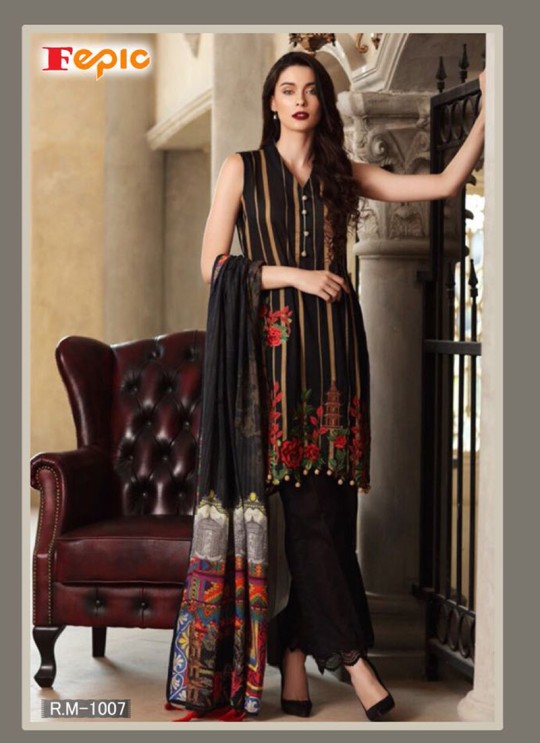 Black Cambric Cotton Embroidered Pakistani Salwar Suit ROSEMEEN RIMZIM BY FEPIC 1001 TO 1007 SERIES Fepic 1007