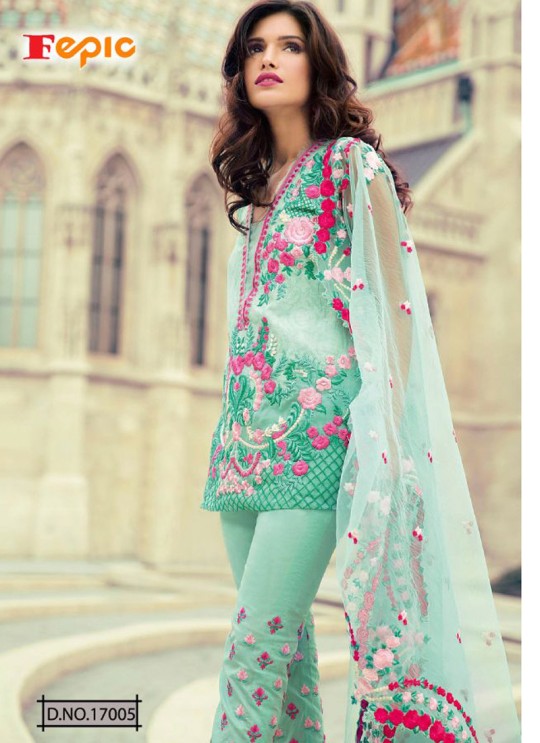 Green Cambric Cotton Embroidered Pakistani Salwar Suit ROSEMEEN CRAFTED LAWN BY FEPIC 17001 TO 17006 SERIES Fepic 17005