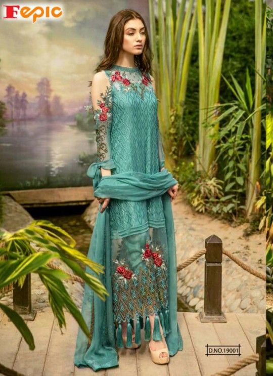 Teal Green Georgette Embroidered Pakistani Salwar Suit ROSEMEEN CLASSIC BY FEPIC 19001 TO 19006 SERIES Fepic 19001