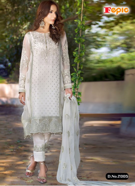 Off White Georgette Embroidered Pakistani Salwar Suit ROSEMEEN ART BY FEPIC 2001 TO 2006 SERIES Fepic 2005
