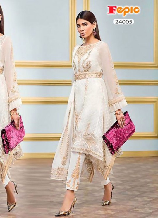 Off White Organza Embroidered Pakistani Salwar Suit ROSEMEEN CRYSTALS BY FEPIC 24001 TO 24005 SERIES Fepic 24005