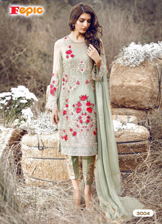 Dusty Green Georgette Embroidered Pakistani Salwar Suit ROSEMEEN ELITE BY FEPIC 3001 TO 3006 SERIES Fepic 3004