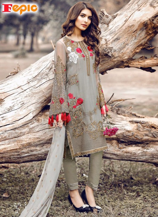 Grey Georgette Embroidered Pakistani Salwar Suit ROSEMEEN ELITE BY FEPIC 3001 TO 3006 SERIES Fepic 3005