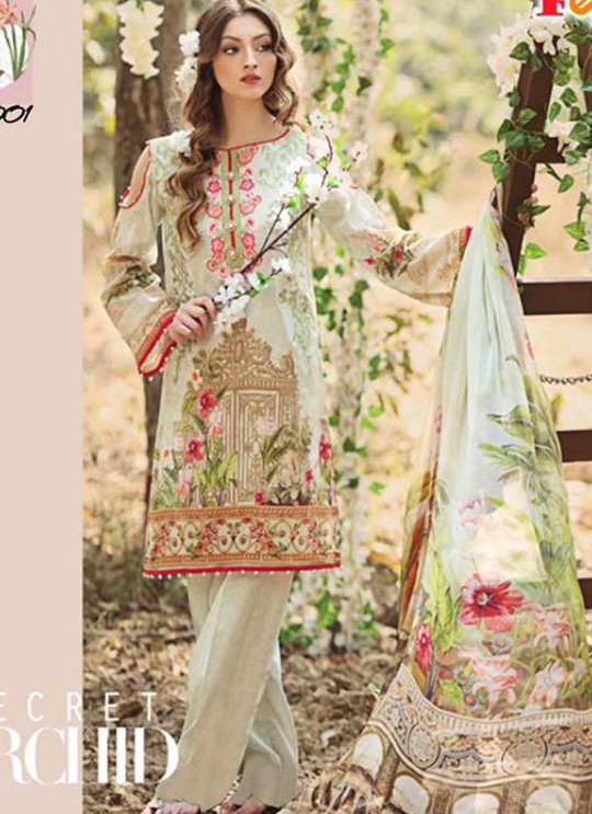 Cream Cambric Cotton Printed Pakistani Salwar Suit ROSEMEEN SUMMER SPRING 4001 TO 4007 SERIES Fepic 4001