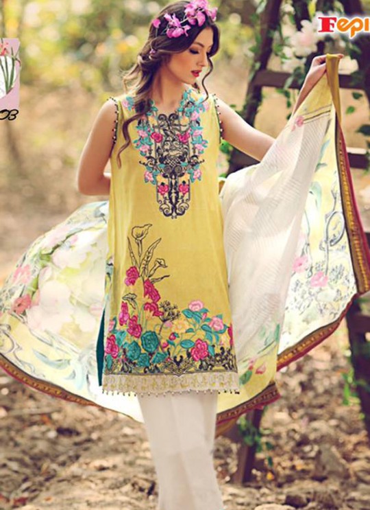 Yellow Cambric Cotton Printed Pakistani Salwar Suit ROSEMEEN SUMMER SPRING 4001 TO 4007 SERIES Fepic 4003