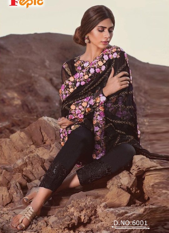 Black Faux Georgette Embroidered Pakistani Salwar Suit ROSEMEEN EID COLLECTION 6001 TO 6006 SERIES Fepic 6001 Black Faux Georgette Embroidered Pakistani Salwar Suit ROSEMEEN EID COLLECTION 6001 TO 6006 SERIES Fepic 6001
