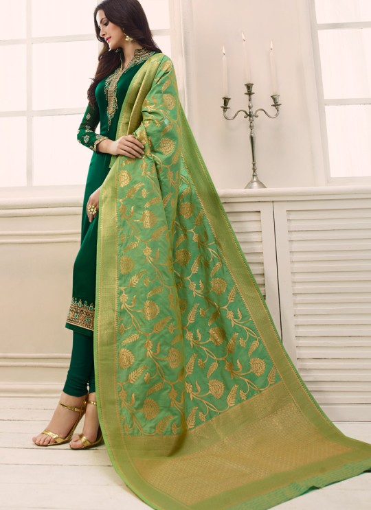Green Satin Georgette Straight Suit SIMAR SHABANA 12013 By Glossy
