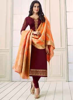 Wine Satin Georgette Straight Suit SIMAR SHABANA 12007 By Glossy