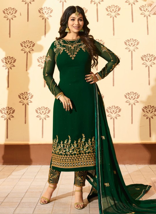 Green Faux Georgette Pant Style Suit MINAZ Vol-2 228 By Glossy Green Faux Georgette Pant Style Suit MINAZ Vol-2 228 By Glossy
