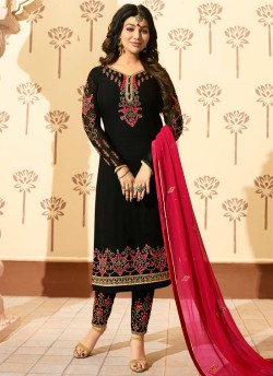 Black Faux Georgette Pant Style Suit MINAZ Vol-2 229 By Glossy