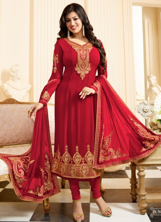 Red Georgette Straight Suit SUZEN 25101 By Glossy