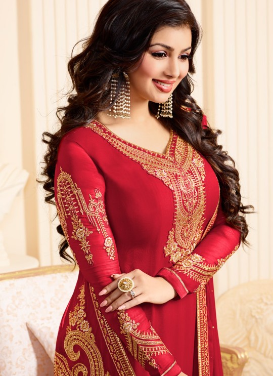 Red Georgette Straight Suit SUZEN 25101 By Glossy