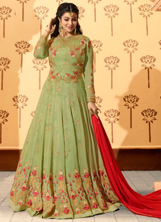 Green Georgette Floor Length Anarkali AYESHA Vol-2 9020 By Glossy Green Georgette Floor Length Anarkali AYESHA Vol-2 9020 By Glossy