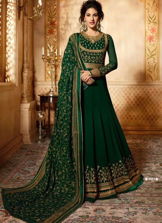 Green Georgette Floor Length Anarkali AMYRA 9083 By Glossy Green Georgette Floor Length Anarkali AMYRA 9083 By Glossy