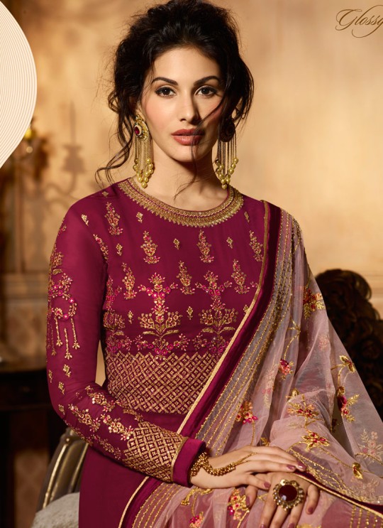 Magenta Georgette Floor Length Anarkali AMYRA 9087 By Glossy Magenta Georgette Floor Length Anarkali AMYRA 9087 By Glossy