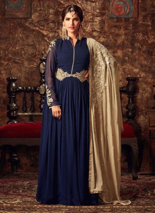 Blue Georgette Gown Style Anarkali Roza 4402 By Maisha