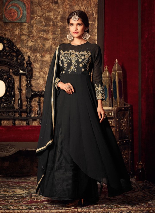 Black Georgette Gown Style Anarkali Roza 4404 By Maisha