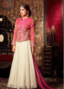 Cream Georgette Anarkali With Jacket Roza 4407 By Maisha