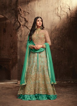 Green Net Floor Length Anarkali Roush 5704A Color By Maisha