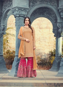 Gold Georgette Pakistani Sharara Kameez Pearl 5501A Color By Maisha