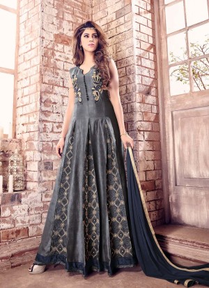 Wholesale Online Grey Banarsi Silk Gown Style Anarkali 4201 Series