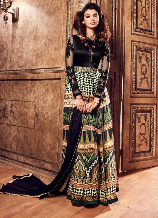 Multicolor Crape Gown Style Anarkali 3700 Series 3703 By Maisha