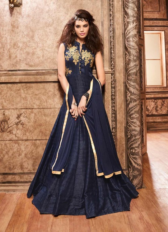 Blue Silk Gown Style Anarkali 3700 Series 3706 By Maisha